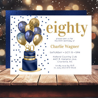 80. Geburtstag Navy Blue Cake Einladung