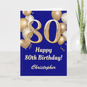 80. Geburtstag Navy Blue und Gold Balloons Confett Karte