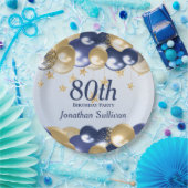 80. Geburtstag Navy Gold Ballons Party Pappteller (Party)