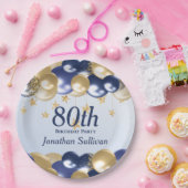 80. Geburtstag Navy Gold Ballons Party Pappteller (Party)