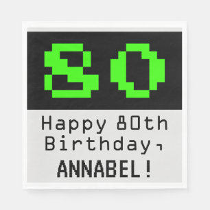 80. Geburtstag - Nerdy / Geeky Style "80" & Name Serviette