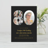 80. Geburtstag Nummer 80 FotoCollage Modernes Schw Einladung (Stehend Vorderseite)