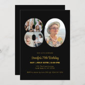 80. Geburtstag Nummer 80 FotoCollage Modernes Schw Einladung (Vorne/Hinten)