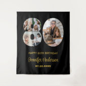 80. Geburtstag Nummer 80 FotoCollage Modernes Schw Wandteppich (Vorderseite)