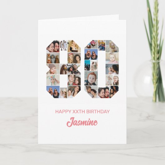 80. Geburtstag Nummer 80 FotoCollage Personalisier Karte (Vorderseite)