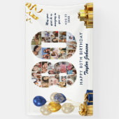 80. Geburtstag Nummer 80 Fotocollage Weiß Gold Banner (Vertikal)