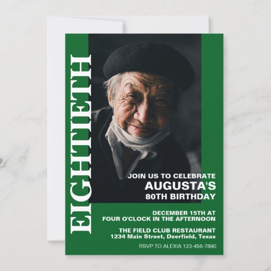 80. Geburtstag oder JEDES ALTER Elegantes Party Einladung (Vorderseite)