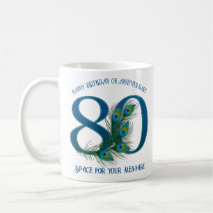 80. Geburtstag oder Jubiläum Pfauenfeder Kaffeetasse