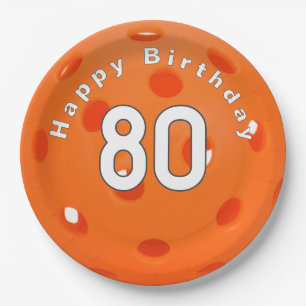 80. Geburtstag Orange Pickleball Pappteller
