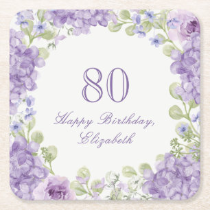80. Geburtstag Papieruntersetzer Elegant Lila Blum Rechteckiger Pappuntersetzer