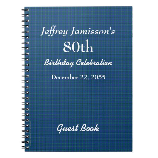 80. Geburtstag Party Gästebuch Blue Kariert, Name Notizblock (Vorderseite)