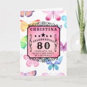 80. Geburtstag Pink Aquarellblume Gruß Karte (Vorderseite)