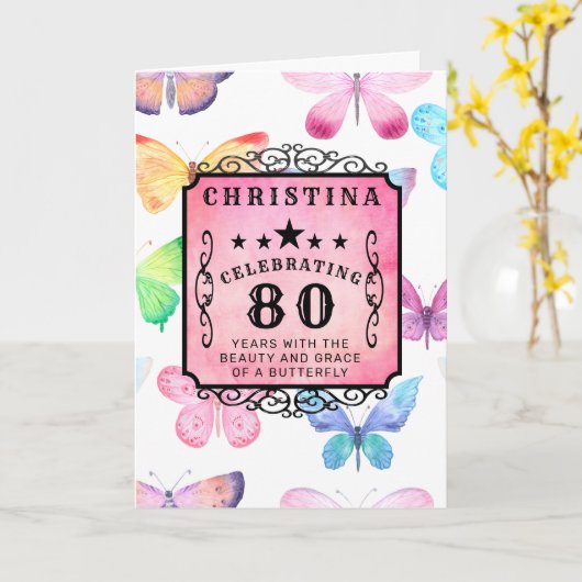 80. Geburtstag Pink Aquarellblume Gruß Karte (Gelbe Blume)