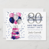 80. Geburtstag Pink Cake Save the Date Einladung (Vorderseite)