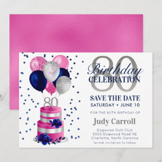 80. Geburtstag Pink Cake Save the Date Einladung