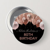 80. Geburtstag Pink Glitzer Balloons Button (Vorne & Hinten)