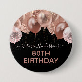 80. Geburtstag Pink Glitzer Balloons Button (Vorderseite)