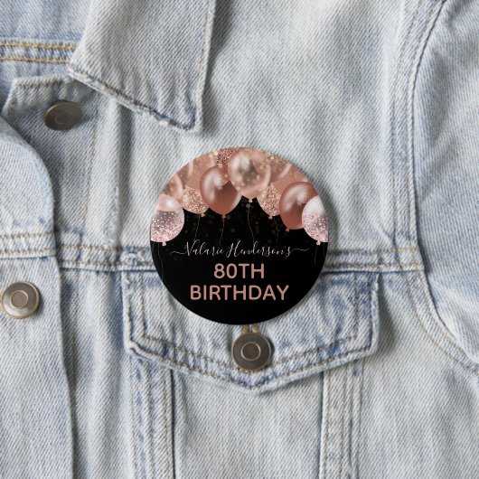 80. Geburtstag Pink Glitzer Balloons Button (Beispiel)