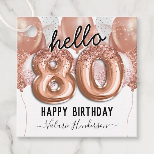 80. Geburtstag Pink Glitzer Balloons Geschenkanhänger (Vorderseite)