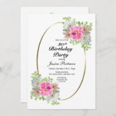 80. Geburtstag Pink Gold Party Einladung (Vorne/Hinten)