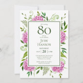 80. Geburtstag Pink Hydrangeas Einladung (Vorderseite)