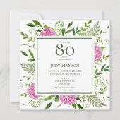 80. Geburtstag Pink Hydrangeas Einladung (Vorderseite)