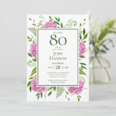80. Geburtstag Pink Hydrangeas Einladung (Stehend Vorderseite)
