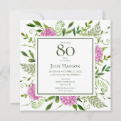 80. Geburtstag Pink Hydrangeas Einladung (Vorderseite)