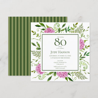 80. Geburtstag Pink Hydrangeas Einladung