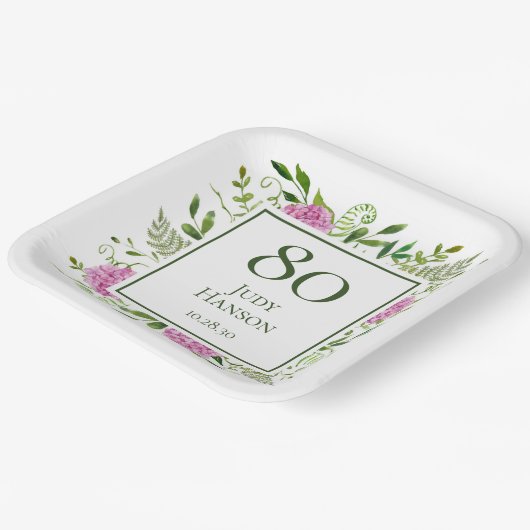 80. Geburtstag Pink Hydrangeas Pappteller (Gewinkelt)