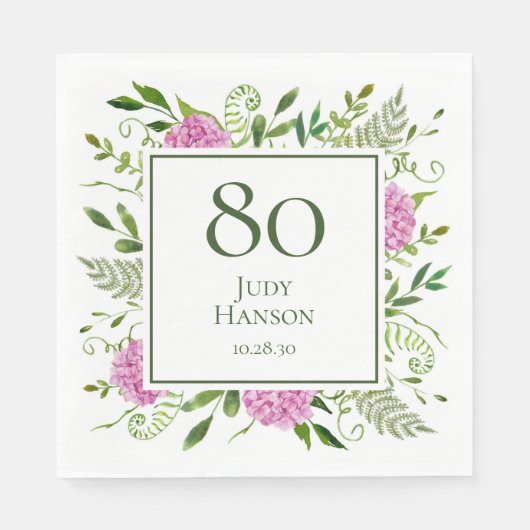 80. Geburtstag Pink Hydrangeas Serviette (Vorderseite)