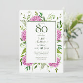 80. Geburtstag Pink Hydrangeen-Kartenanfrage Einladung (Stehend Vorderseite)