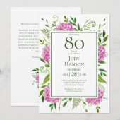 80. Geburtstag Pink Hydrangeen-Kartenanfrage Einladung (Vorne/Hinten)