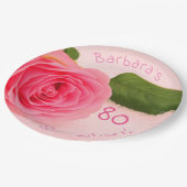 80. Geburtstag Pink Rose Individuelle Name Motivie Pappteller (Schrägansicht)