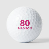 80. Geburtstag Pink Script Personalisiert Name Golfball (Vorderseite)