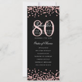 80 Geburtstag Programm Rose Gold Confetti Menü Bla (Vorderseite)