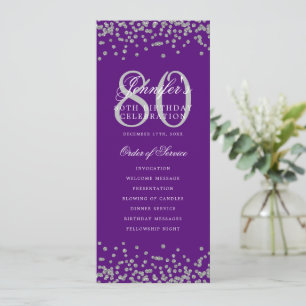 80 Geburtstag Programm Silver Confetti Menü Lila