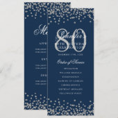 80 Geburtstag Programm Silver Confetti Menü Navy B (Vorne/Hinten)