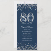 80 Geburtstag Programm Silver Confetti Menü Navy B (Vorderseite)