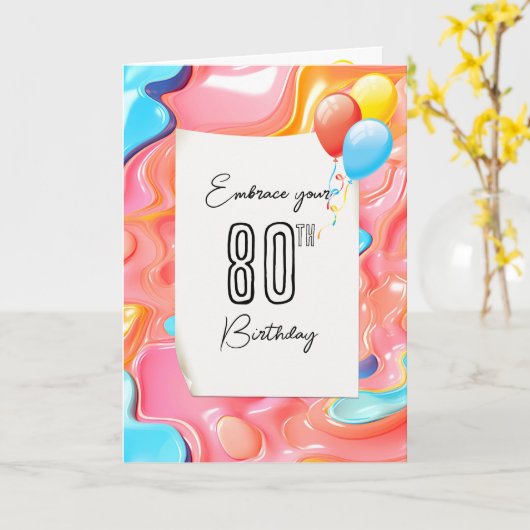 80. Geburtstag Psychedelic 3D Abstrakt Karte (Gelbe Blume)