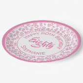80. Geburtstag Random Zahlenmuster Pink/Weiß Pappteller (Schrägansicht)