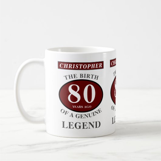 80. Geburtstag Red Genuine Legend Ihren Namen hinz Kaffeetasse (Links)