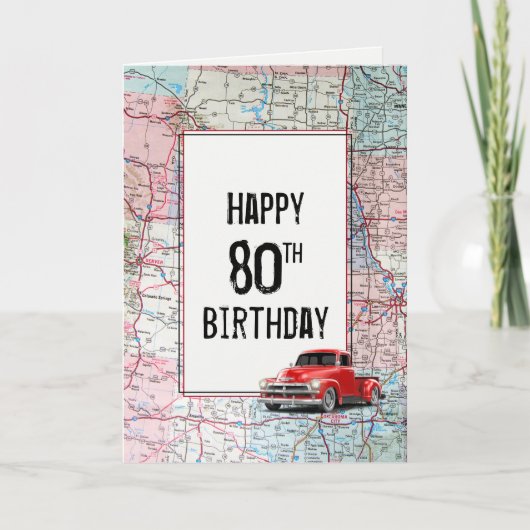 80. Geburtstag Red Retro Truck auf Karte (Vorderseite)