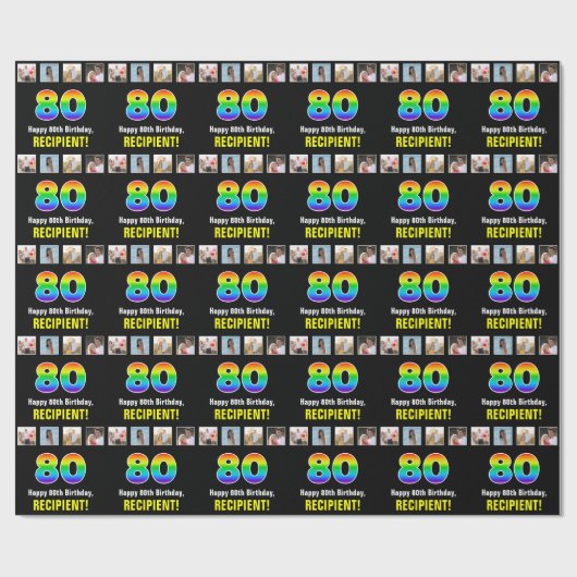 80. Geburtstag: Regenbogen "80"; benutzerdefiniert Geschenkpapier (Flach)