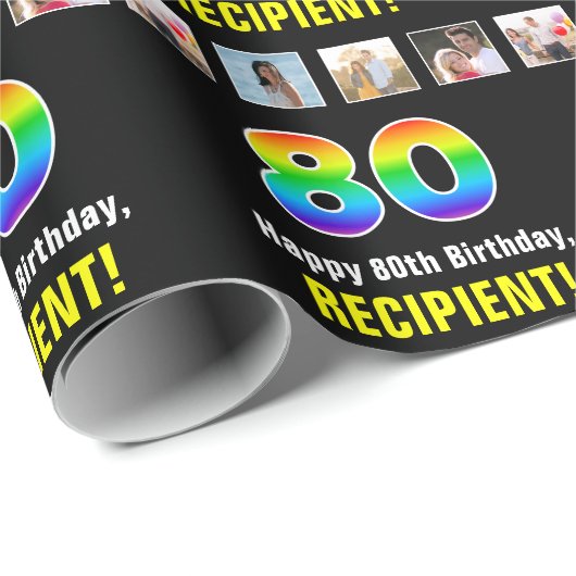 80. Geburtstag: Regenbogen "80"; benutzerdefiniert Geschenkpapier (Rolleneckpunkt)