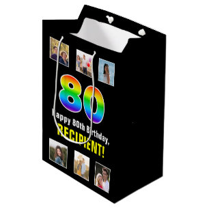 80. Geburtstag: Regenbogen "80", benutzerdefiniert Mittlere Geschenktüte