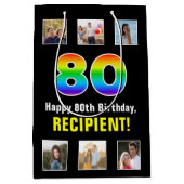 80. Geburtstag: Regenbogen "80", benutzerdefiniert Mittlere Geschenktüte (Vorderseite)