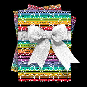 80. Geburtstag Regenbogenstreifen Geschenkpapier Set