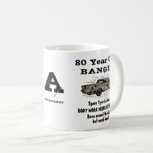 80. Geburtstag Retro lustiges Auto Monogramm für M Kaffeetasse