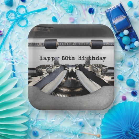 80. Geburtstag Retro Schreibmaschine Pappteller (Party)